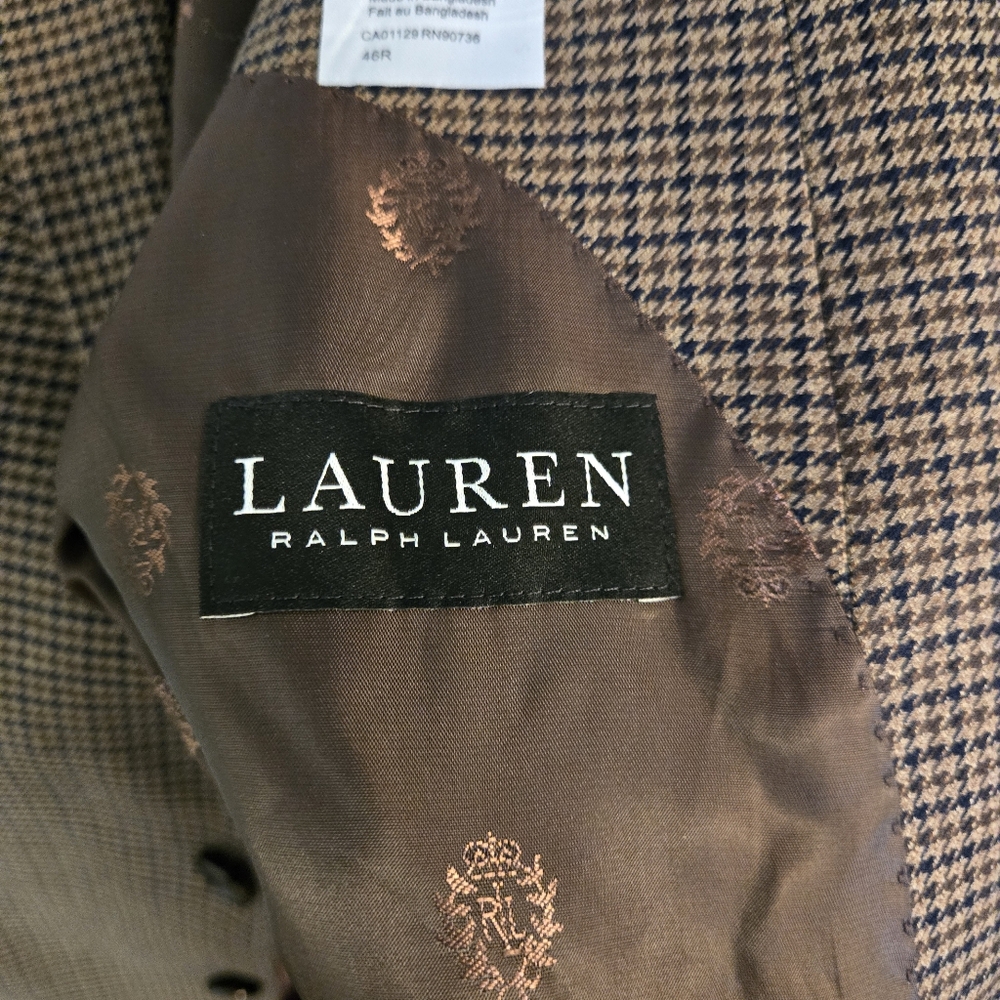 LAUREN by Ralph Lauren Men's Size 46R sporty brown 2-button lined blazer - Picture 2 of 9
